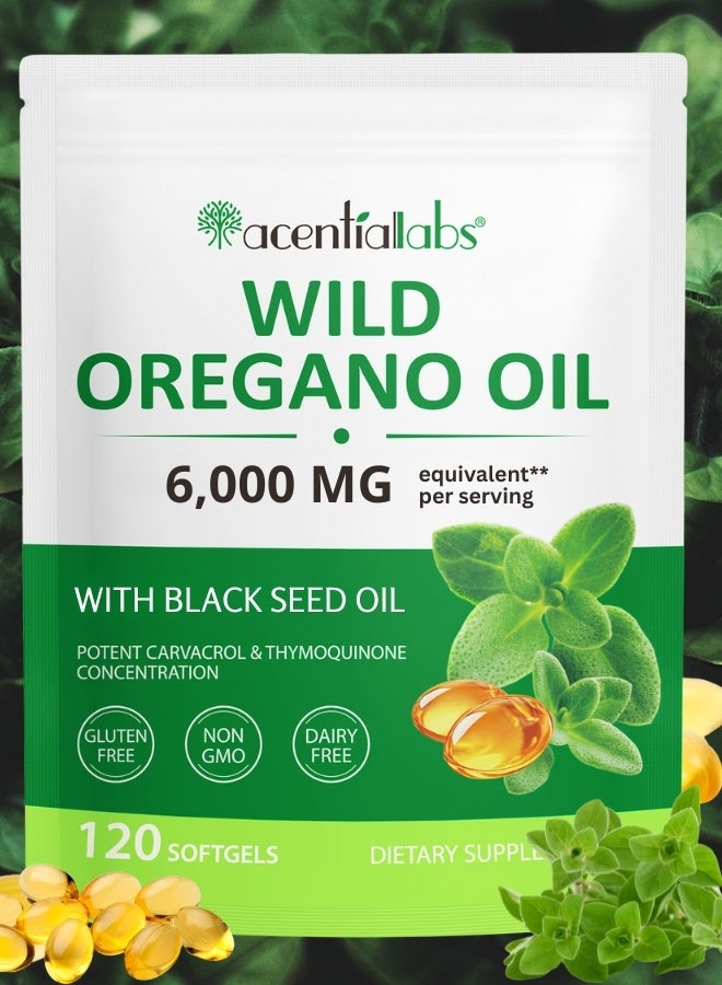 Acentiallabs 120 قطعة من كبسولات زيت الأوريجانو الطري مع زيت الحبة السوداء 6000 ملغ لكل حصة - Image 1